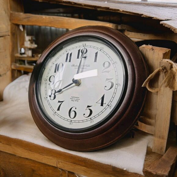 15 Inch Wall Clock Sterling and Noble Company Number 9 Dark Brown Wood Frame - Picture 11 of 11